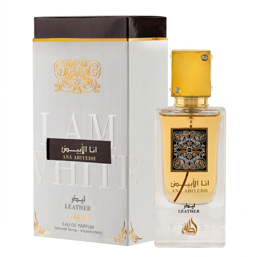 Anas Al-Ibrahim Eau De Parfum bottle and its packaging box. The clear glass bottle contains a golden-yellow liquid and features a gold cap with a black and gold label.